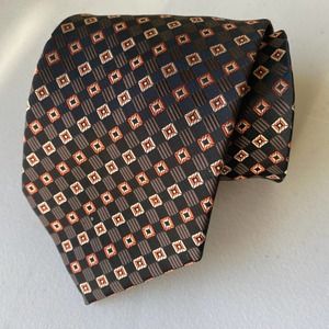 Bergamo New York Men's Tie Neck Tie Black Orange and Gray Diamonds Polyester